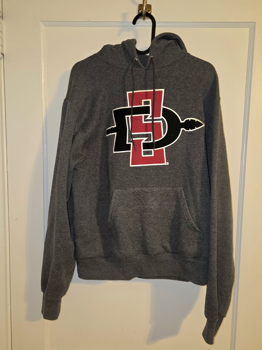 Champion Gray Hoodie with Red and Black San Diego State Logo